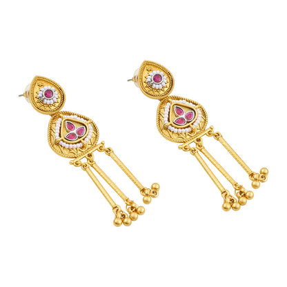 Teejh Amara Gold Red Stone Danglers
