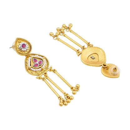 Teejh Amara Gold Red Stone Danglers