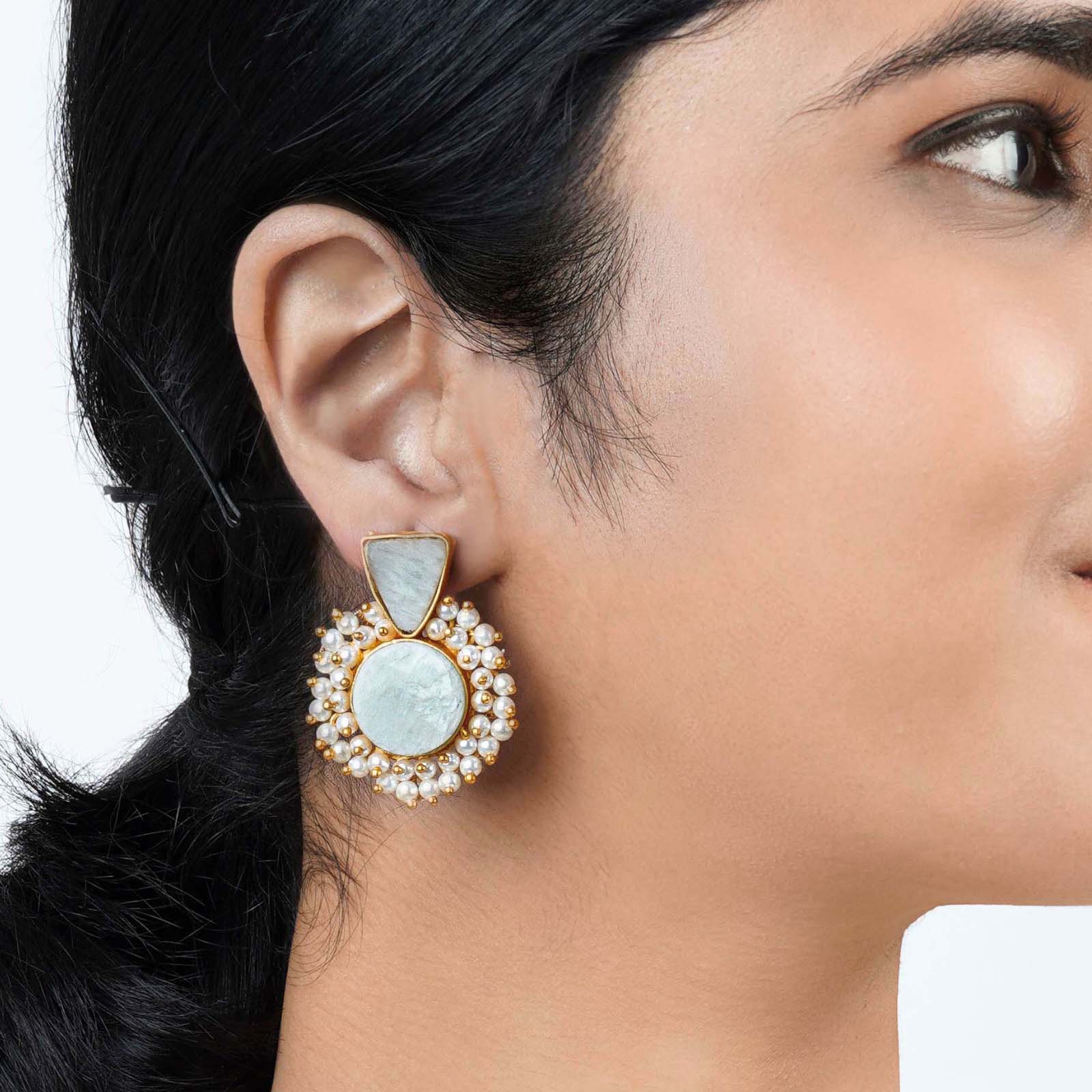 Teejh Preeti Light Green Stone and Pearl Earring