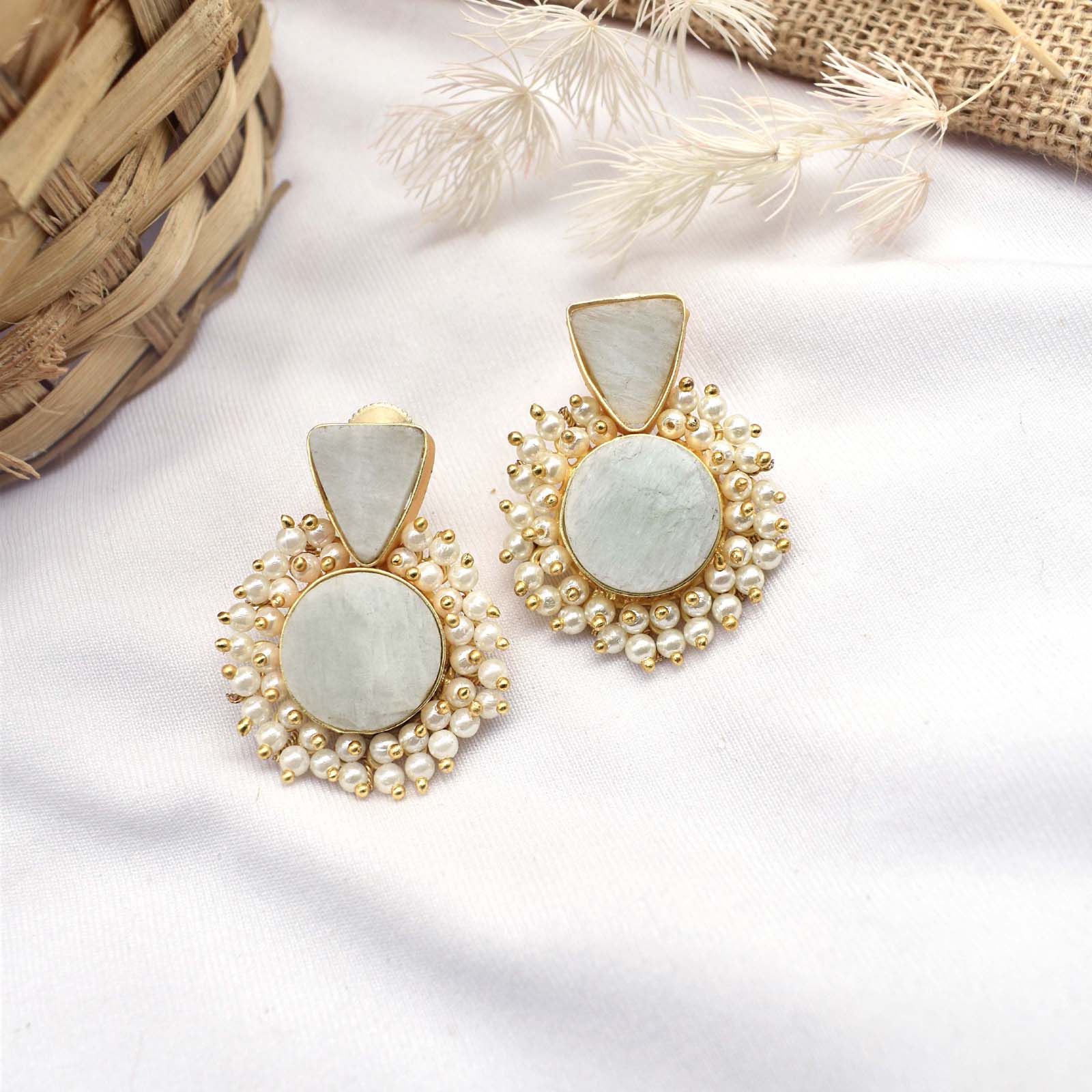 Teejh Preeti Light Green Stone and Pearl Earring
