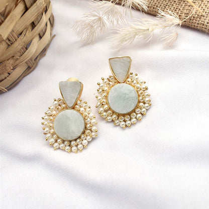 Teejh Preeti Light Green Stone and Pearl Earring
