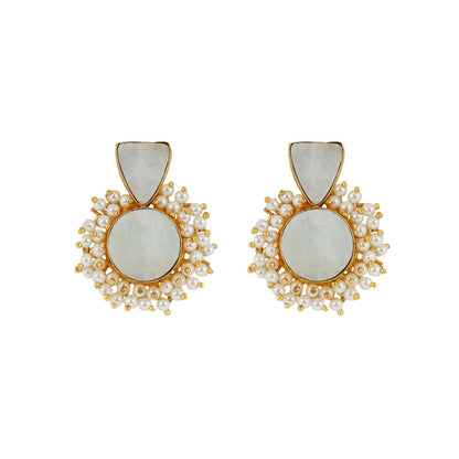 Teejh Preeti Light Green Stone and Pearl Earring