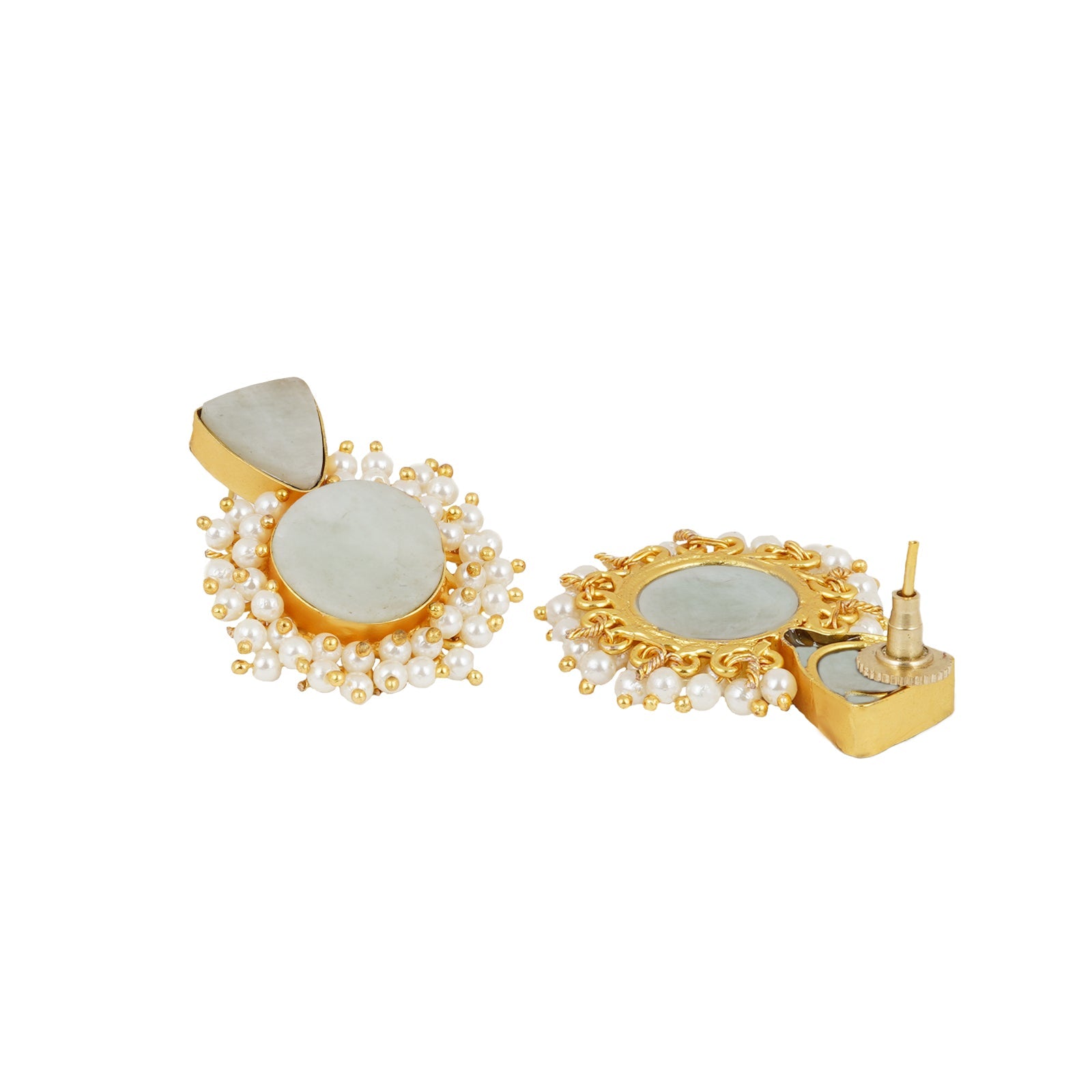 Teejh Preeti Light Green Stone and Pearl Earring