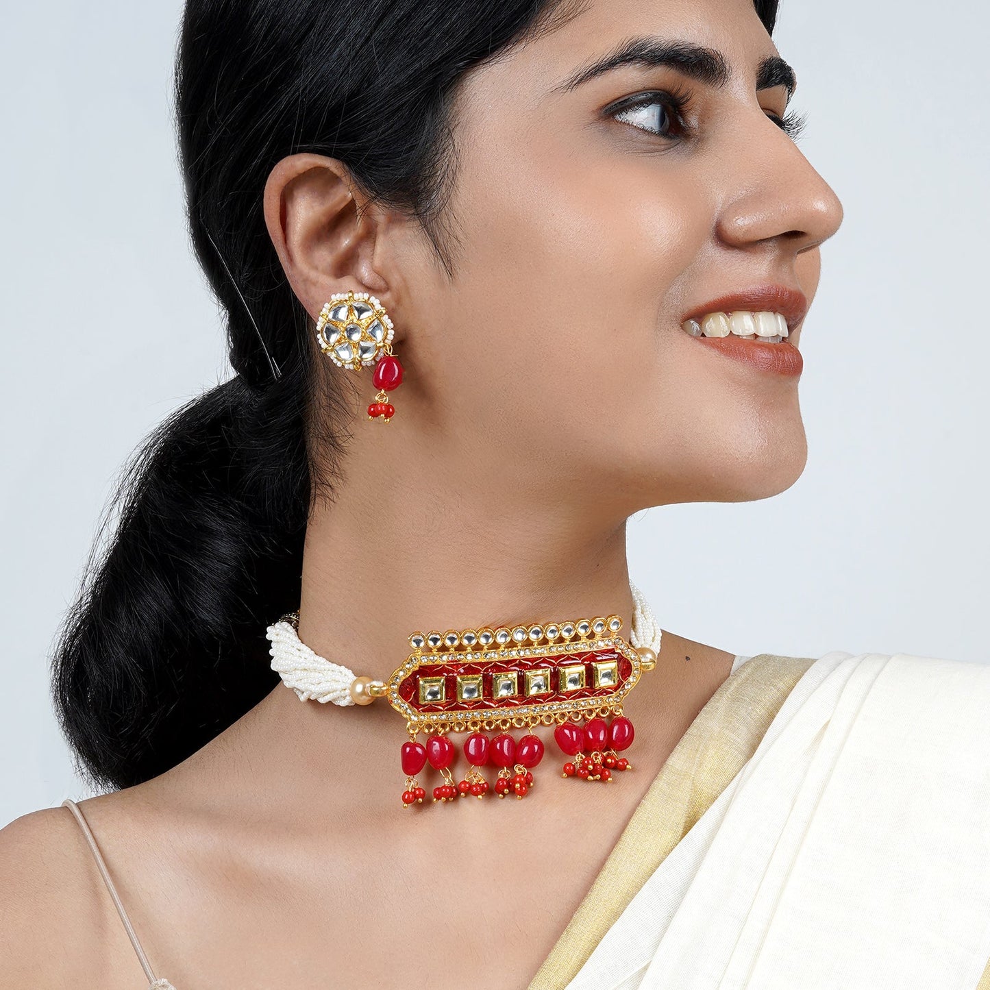 Teejh Akruti Red Necklace Set