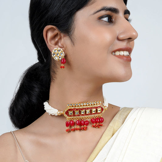 Teejh Akruti Red Necklace Set