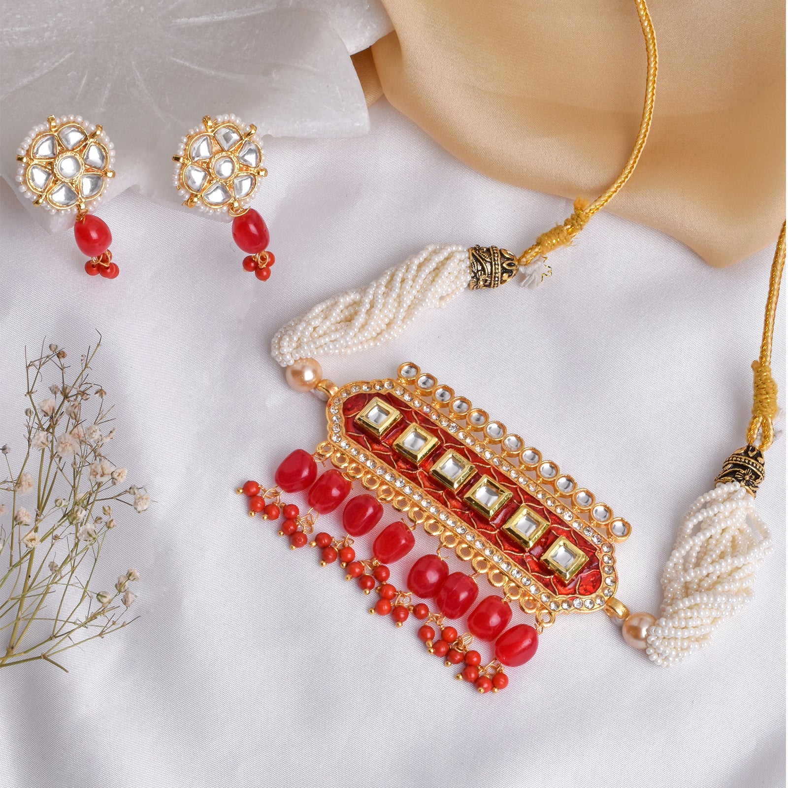Teejh Akruti Red Necklace Set