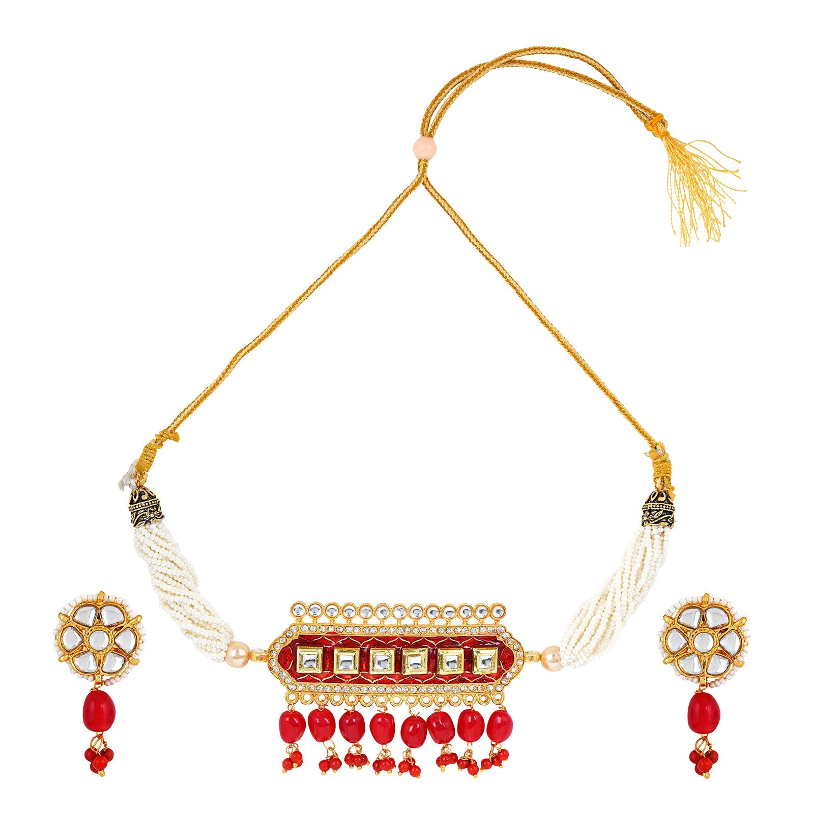 Teejh Akruti Red Necklace Set