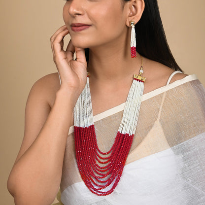 Teejh Jareen Red and White Gold Necklace Set