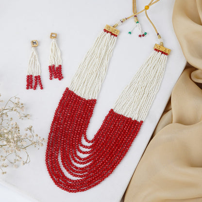 Teejh Jareen Red and White Gold Necklace Set