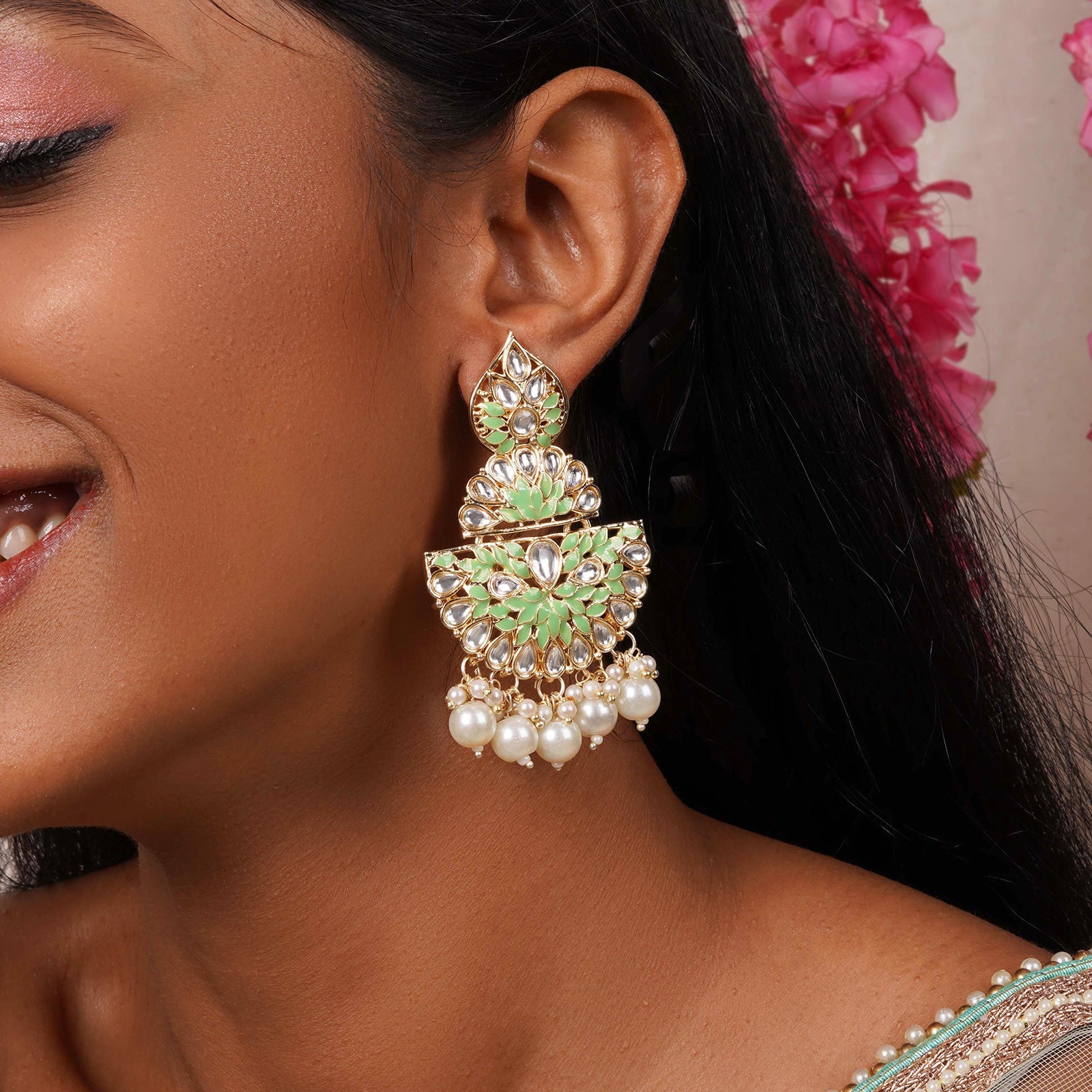 Teejh Nityashri Mint Gold Enamel Earrings