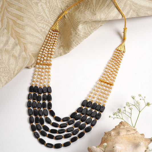 Teejh Aarushi Black Bead and Pearl Necklace