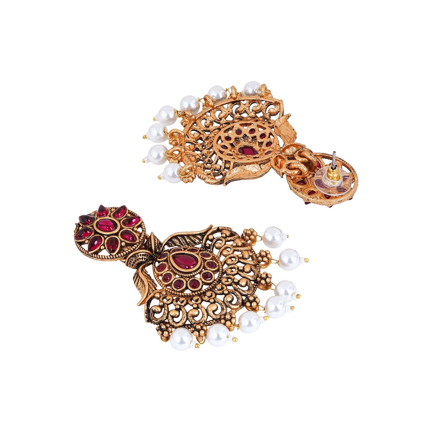 Teejh Vikasini Magenta Gold Enamel Earrings