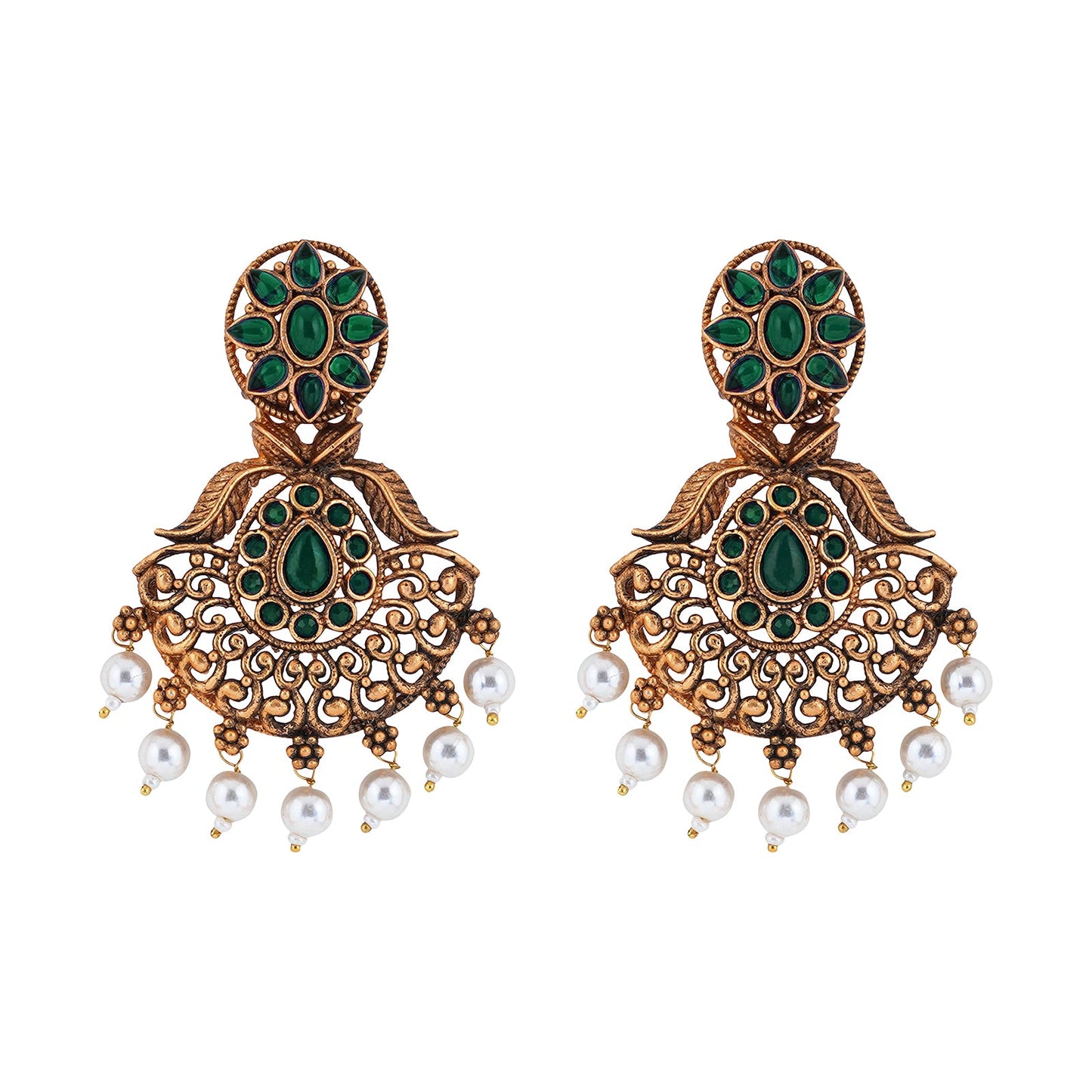 Teejh Vikasini Dark Green Gold Enamel Earrings