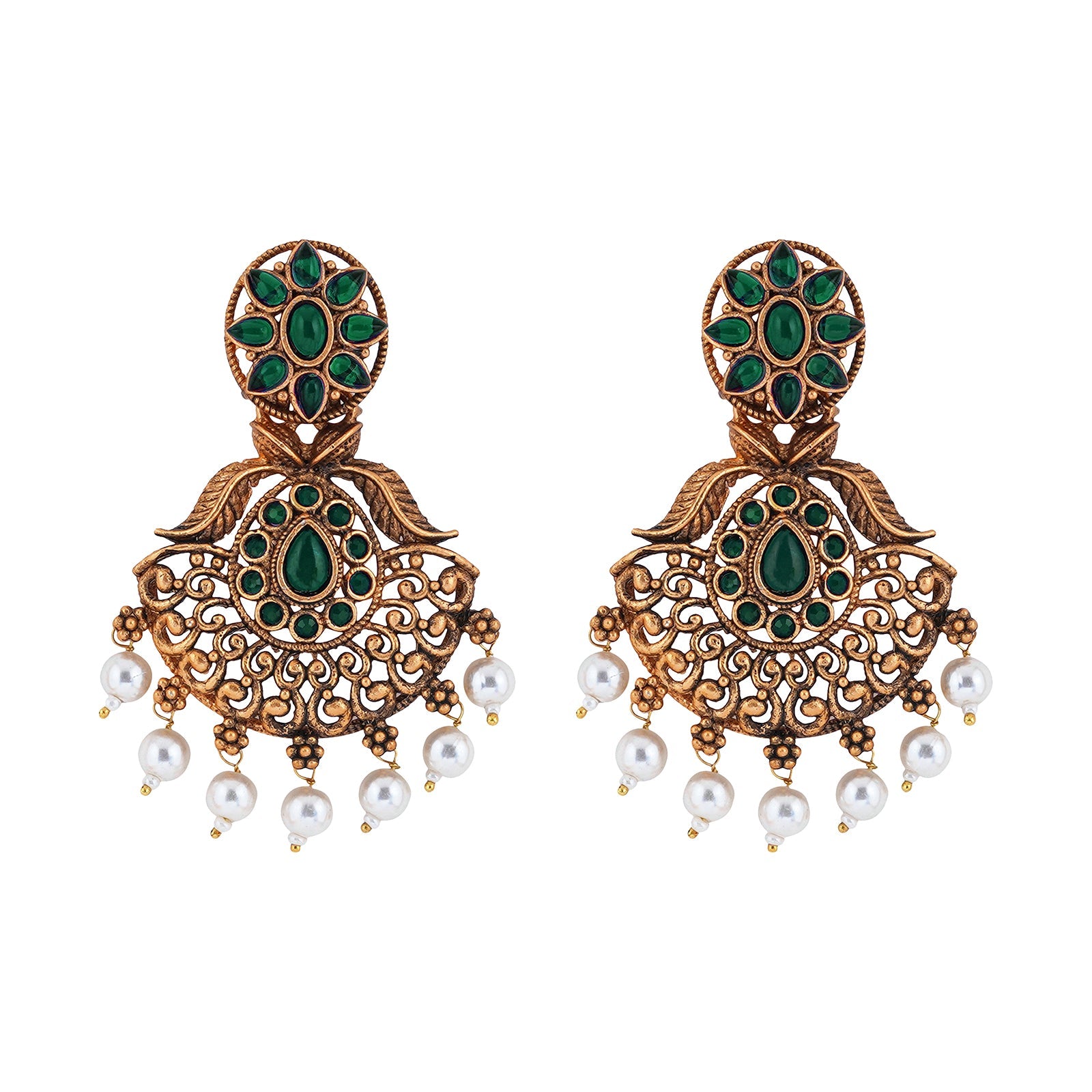 Teejh Vikasini Dark Green Gold Enamel Earrings