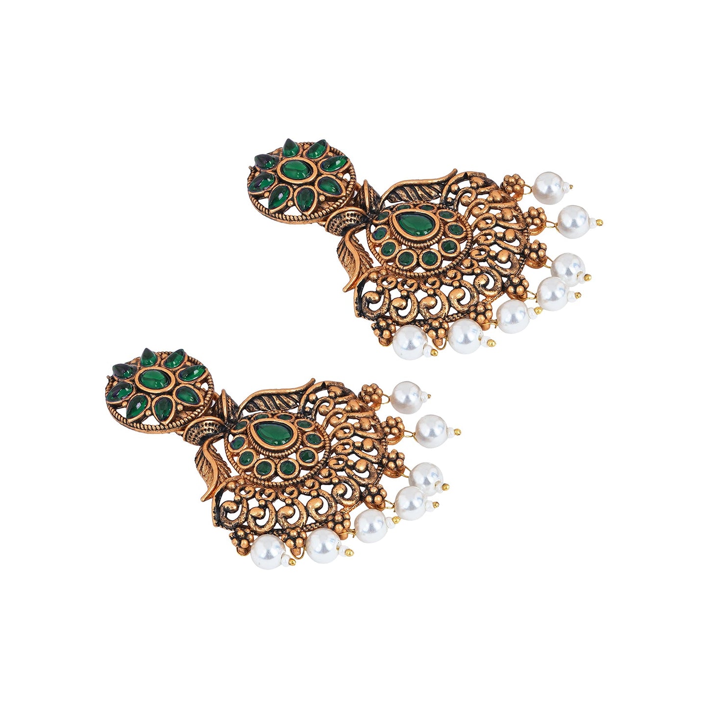 Teejh Vikasini Dark Green Gold Enamel Earrings