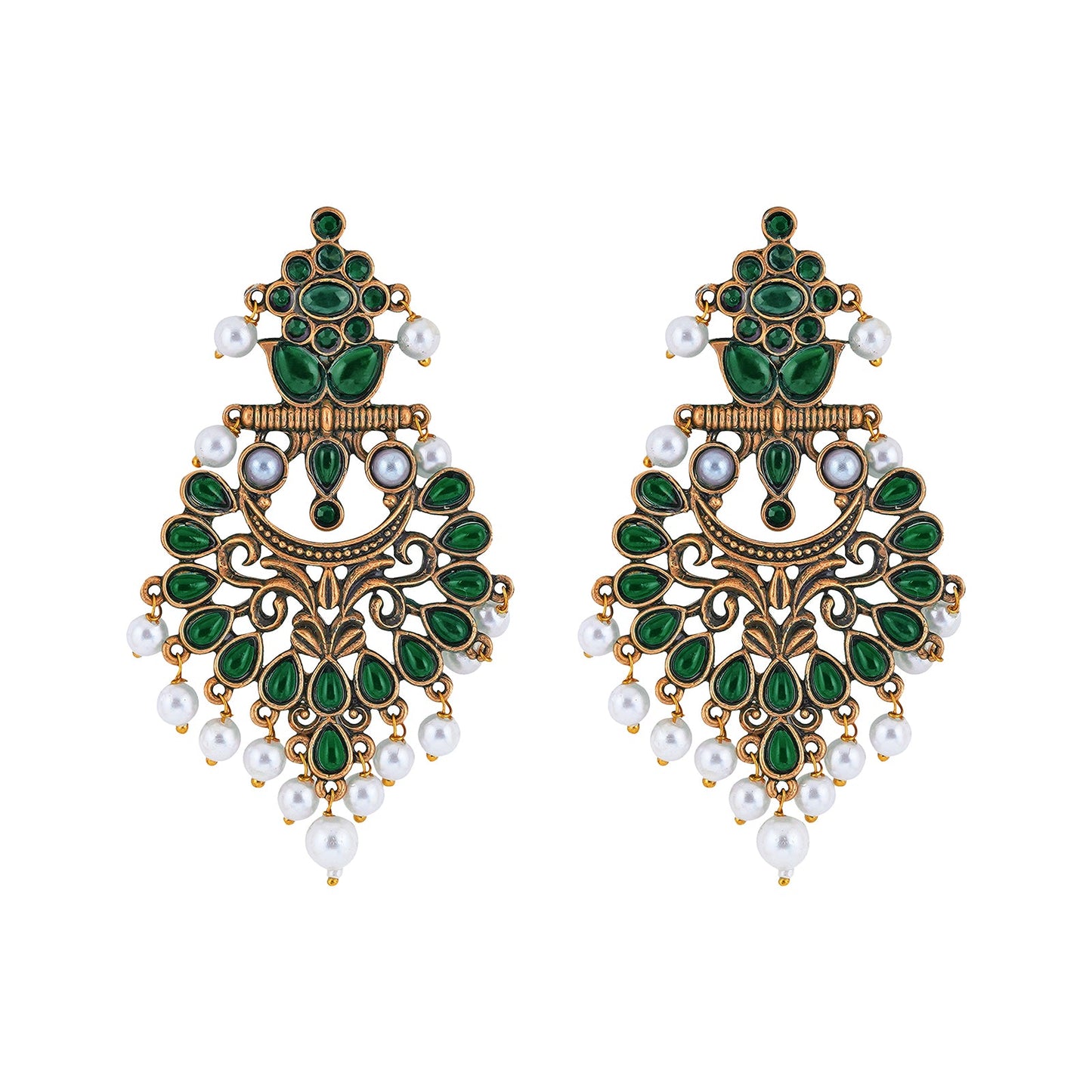 Teejh Rutuja Dark Green Gold Enamel Earrings