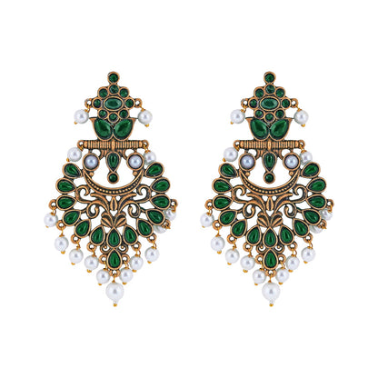 Teejh Rutuja Dark Green Gold Enamel Earrings
