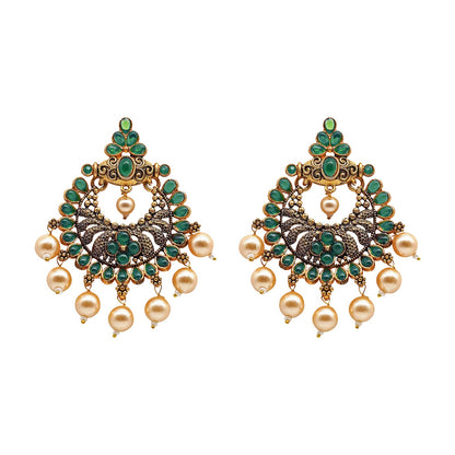 Teejh Hanseeka Dark Green Gold Enamel Earring
