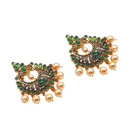 Teejh Hanseeka Dark Green Gold Enamel Earring