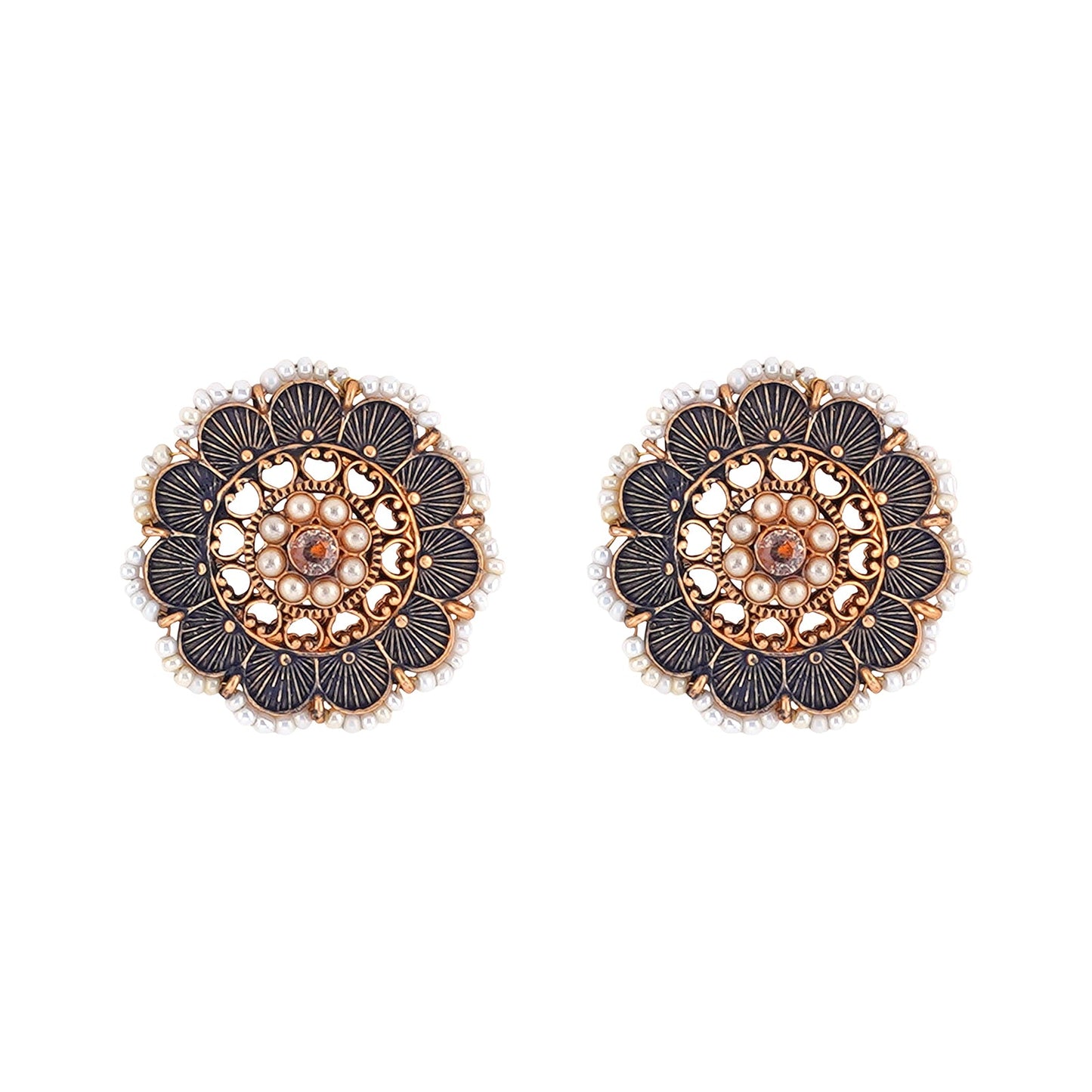 Teejh Pragya Dark Blue Gold Enamel Stud
