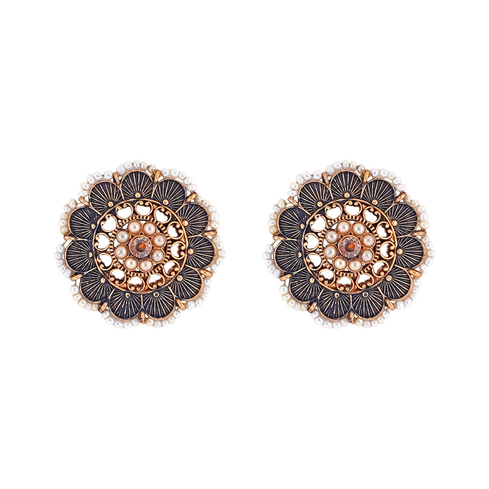 Teejh Pragya Dark Blue Gold Enamel Stud