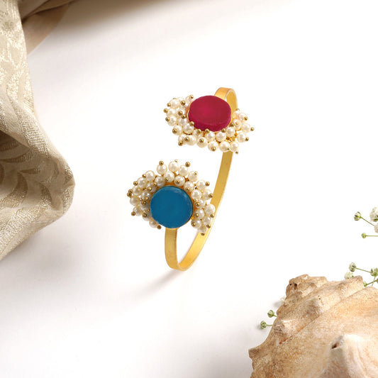 Teejh Piyali Red And Blue Studded Pearl Bracelet