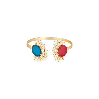 Teejh Piyali Red And Blue Studded Pearl Bracelet