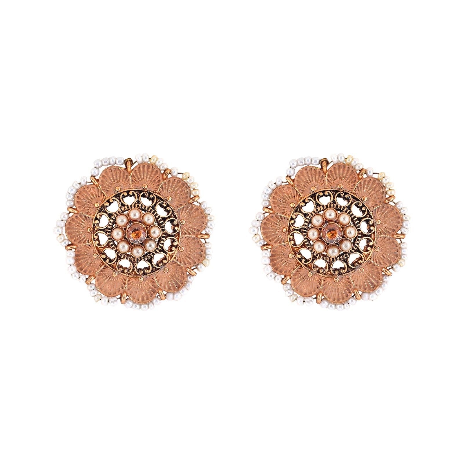 Teejh Pragya Nude Pink Gold Enamel Stud