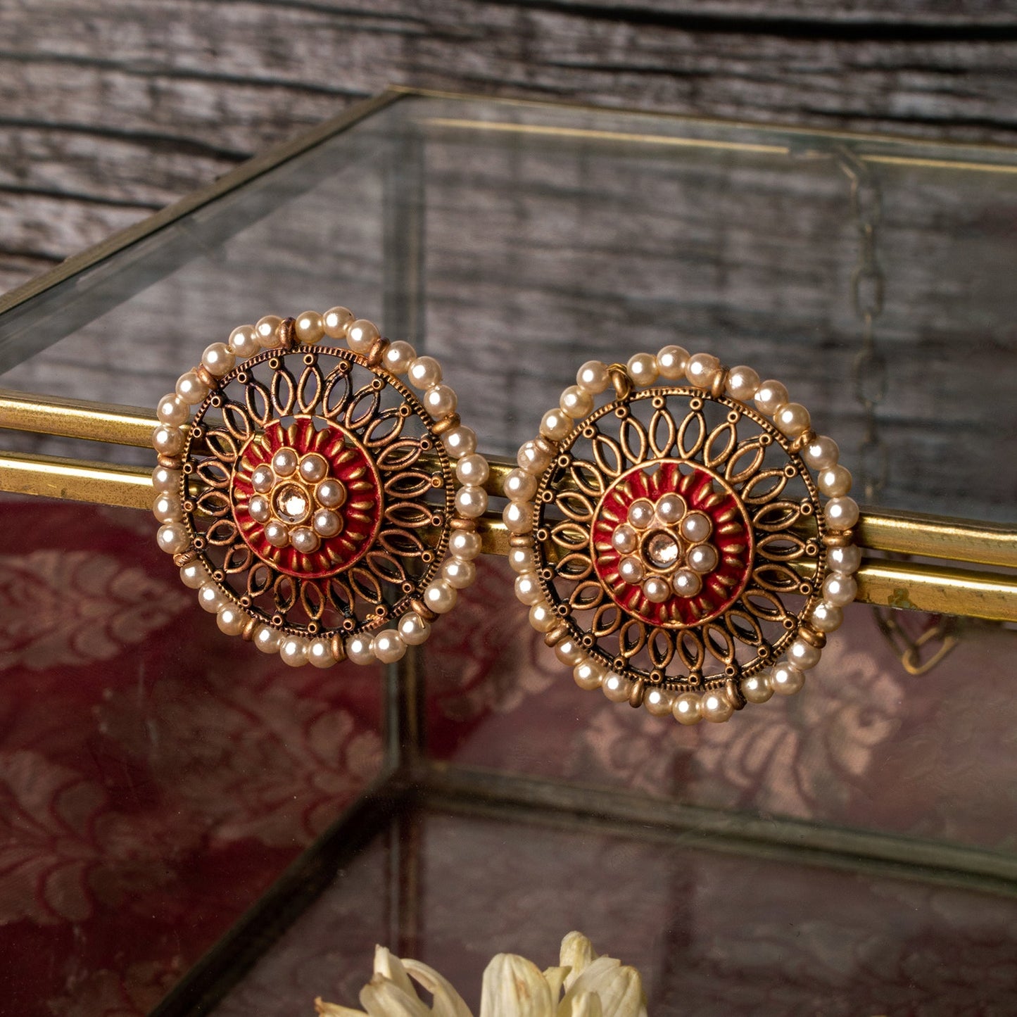 Teejh Vaani Red Gold Enamel Stud