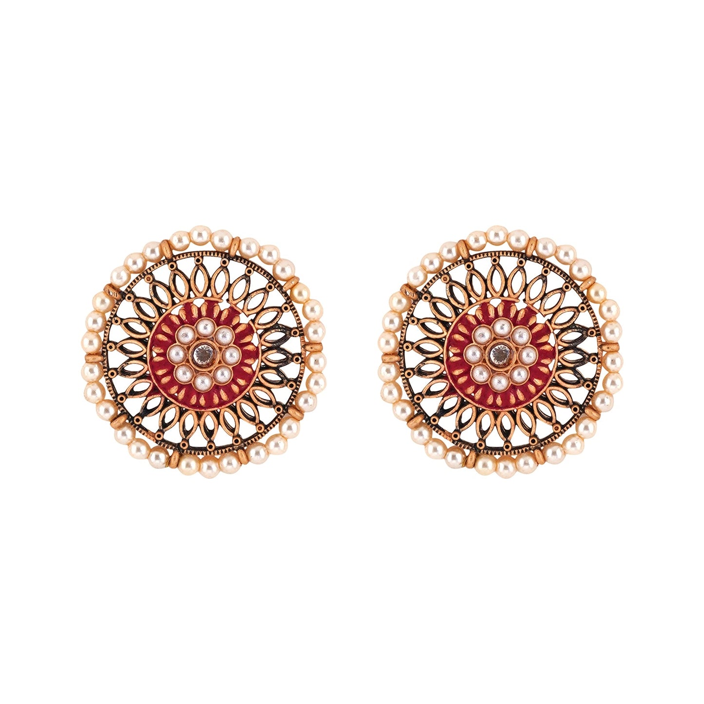 Teejh Vaani Red Gold Enamel Stud