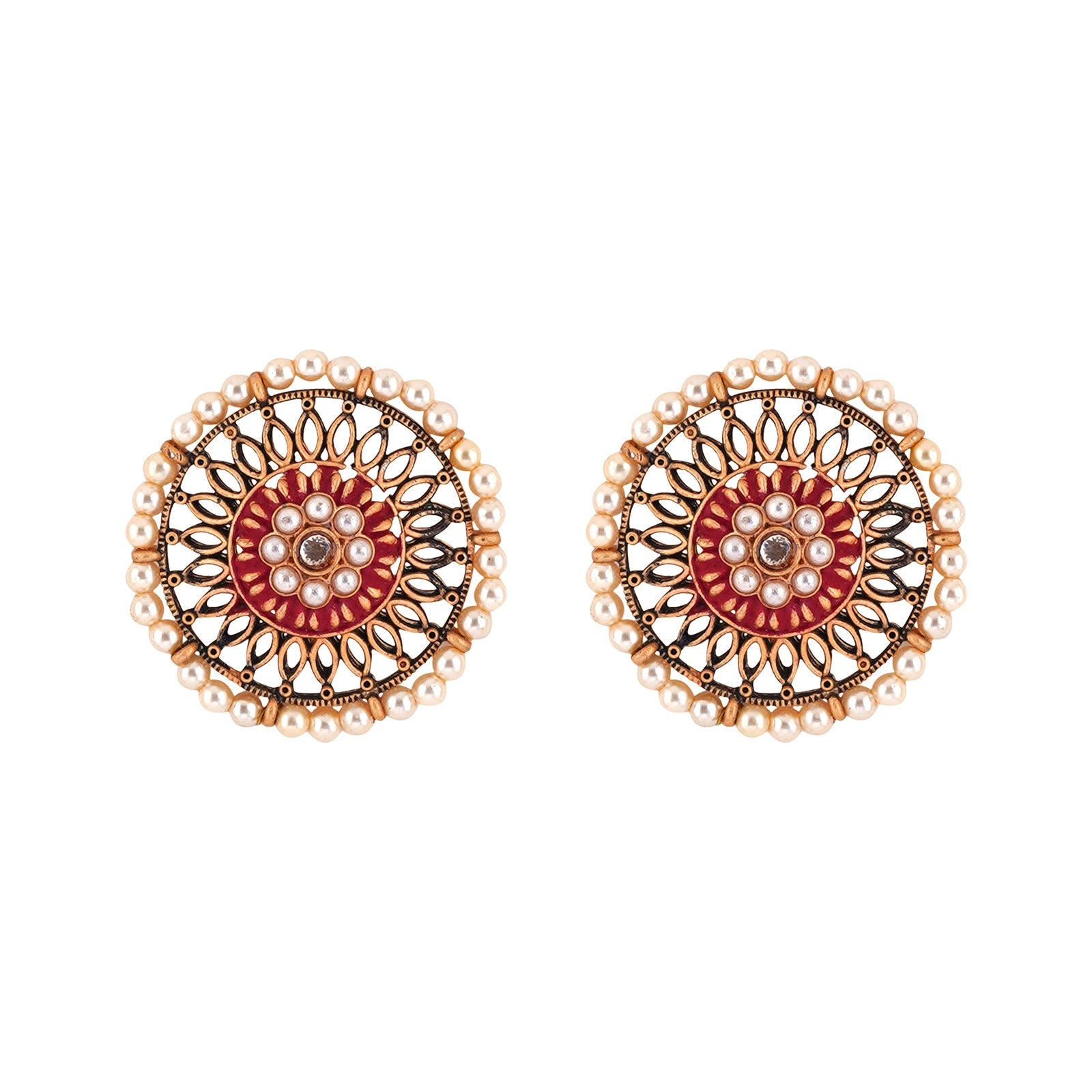 Teejh Vaani Red Gold Enamel Stud