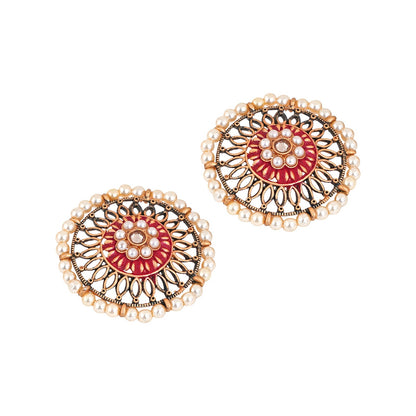 Teejh Vaani Red Gold Enamel Stud