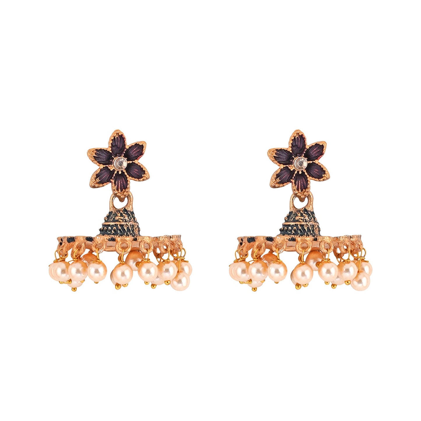 Teejh Arika Maroon and Black Gold Enamel Earrings