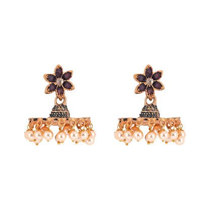 Teejh Arika Maroon and Black Gold Enamel Earrings