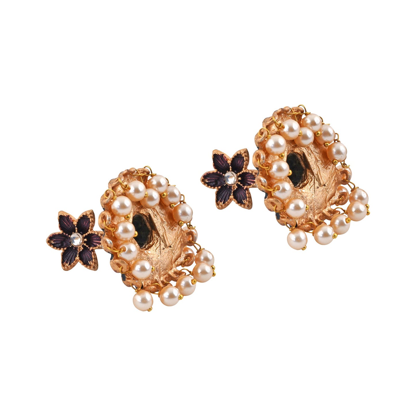 Teejh Arika Maroon and Black Gold Enamel Earrings