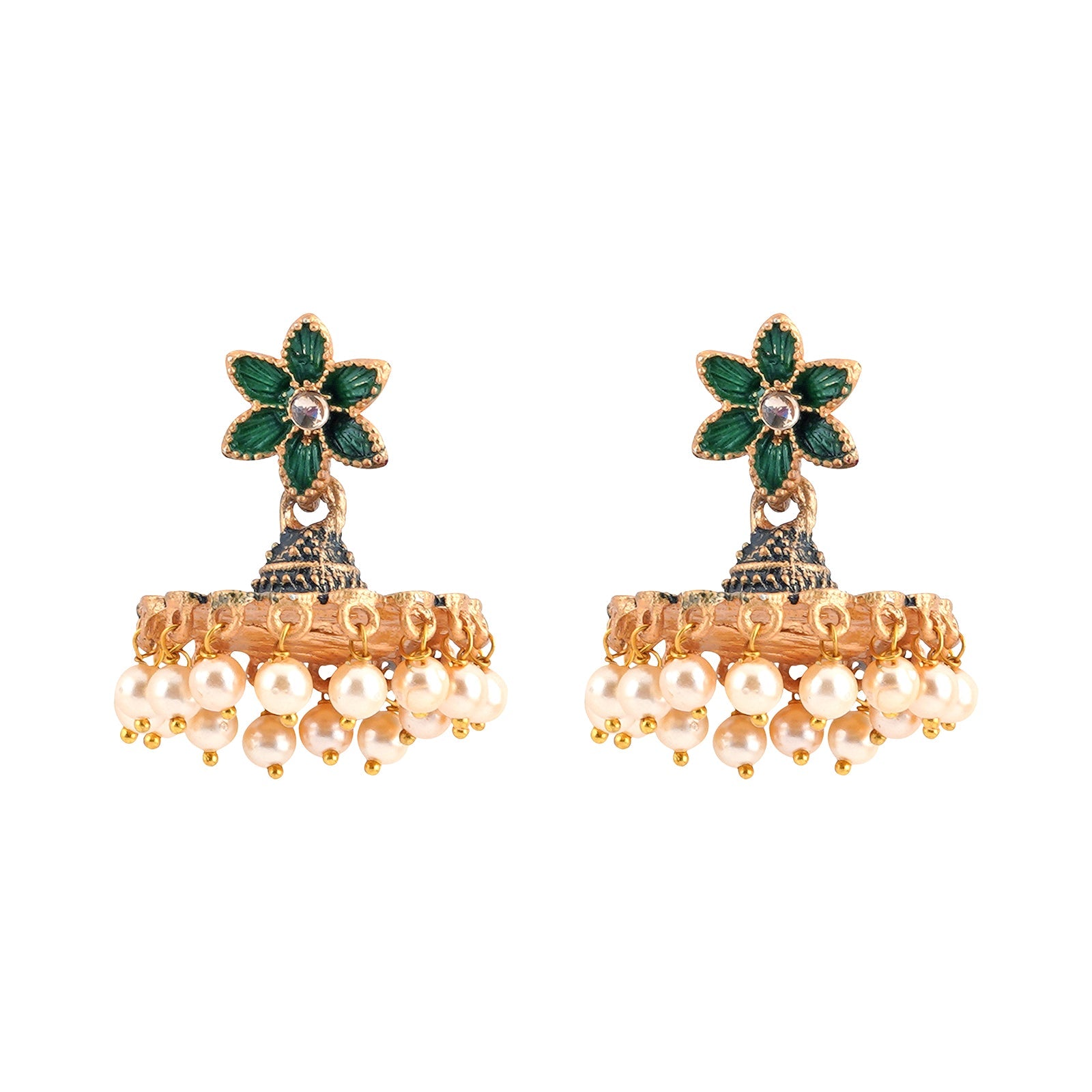 Teejh Arika Dark Green and Black Gold Enamel Earrings