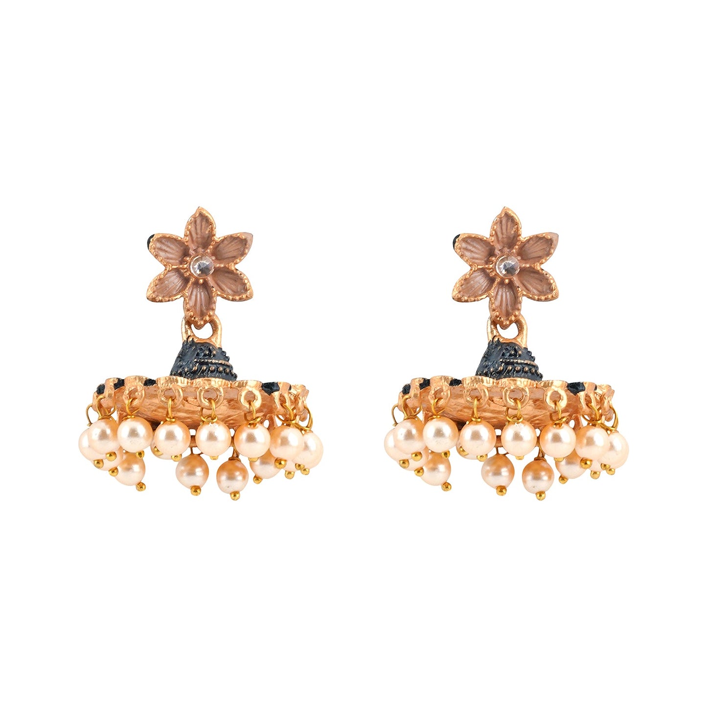 Teejh Arika Nude Pink and Black Gold Enamel Earrings