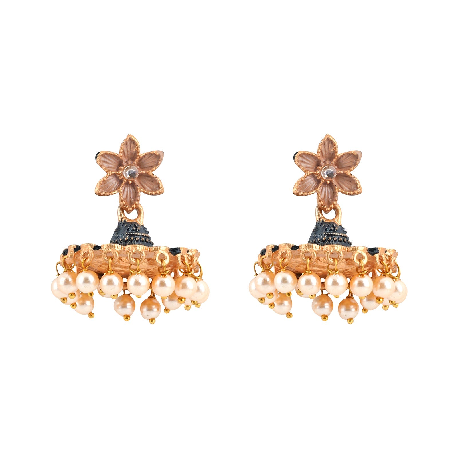 Teejh Arika Nude Pink and Black Gold Enamel Earrings