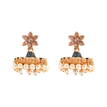 Teejh Arika Nude Pink and Black Gold Enamel Earrings