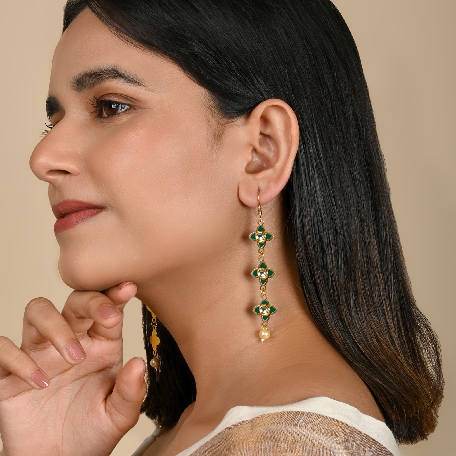 Teejh Tvarita Dark Green Gold Earring
