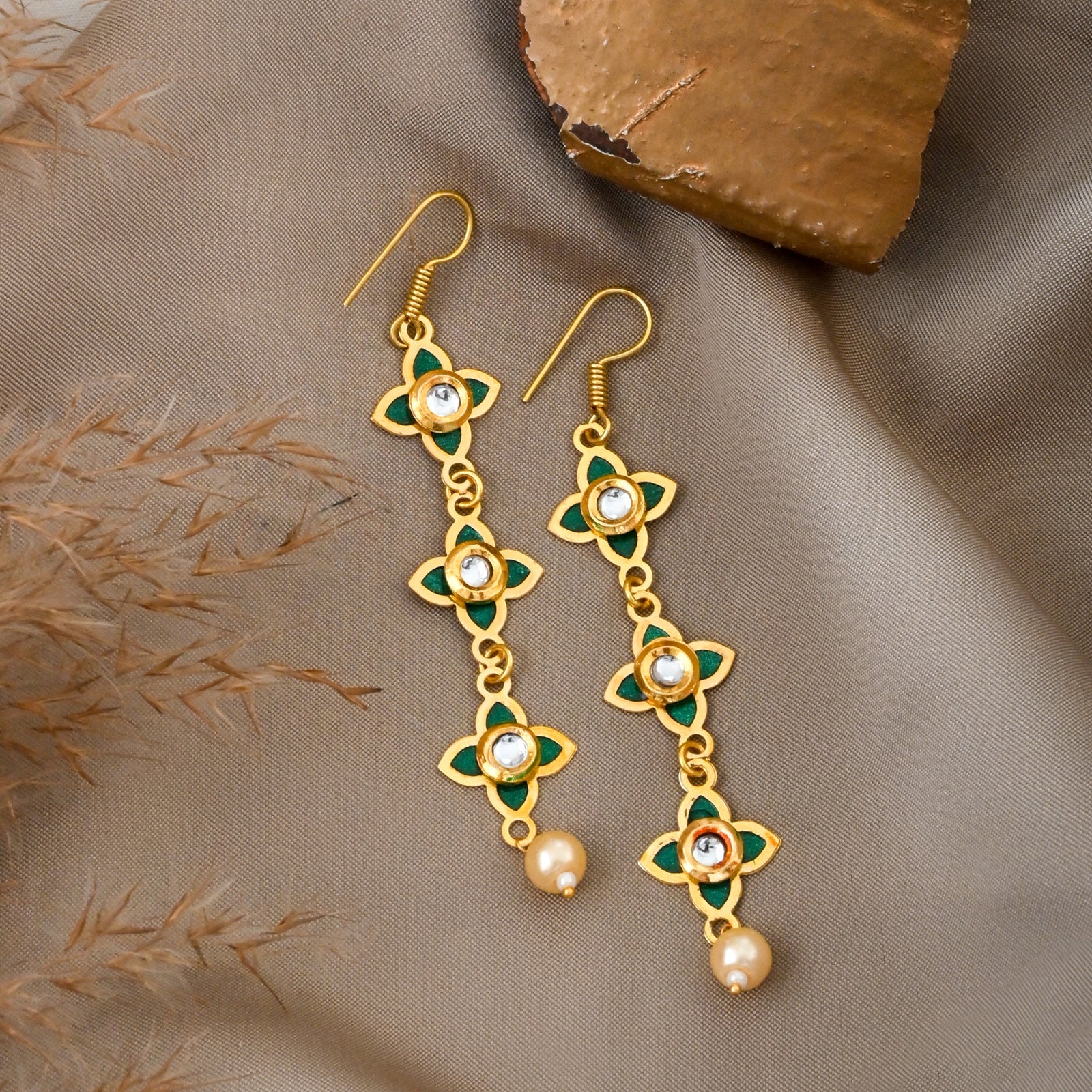 Teejh Tvarita Dark Green Gold Earring