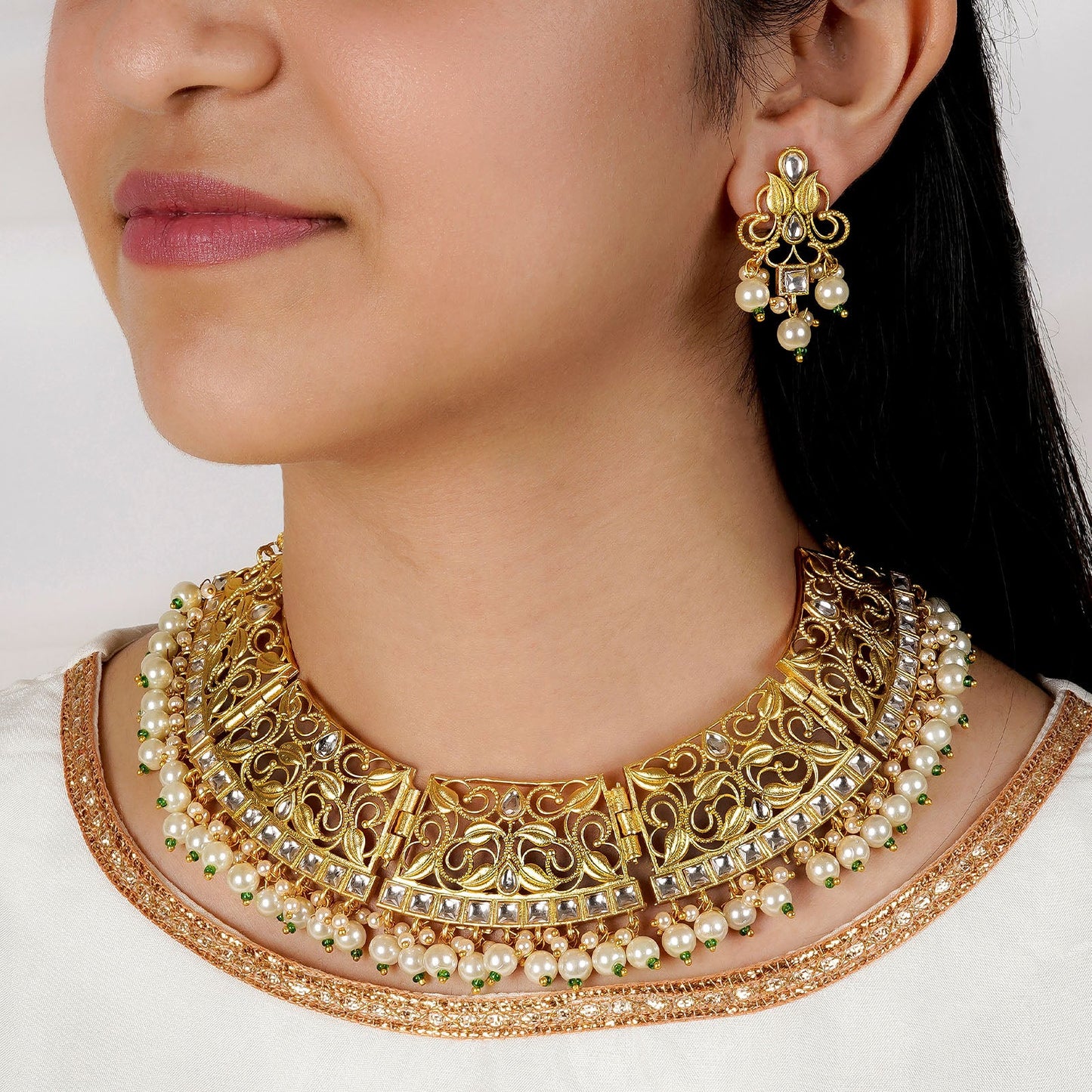 Teejh Revika Pearl and Gold Necklace Set