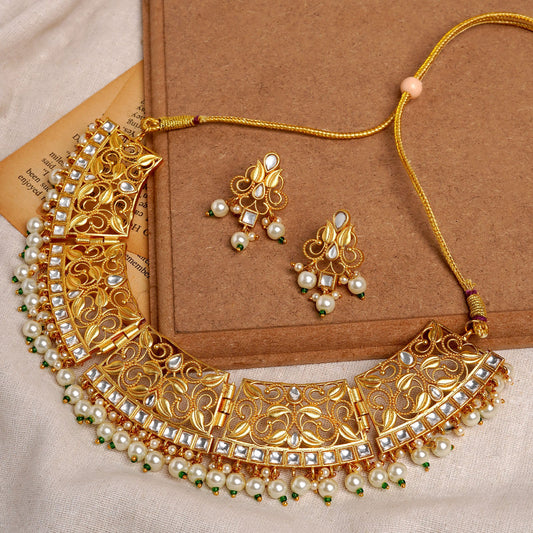 Teejh Revika Pearl and Gold Necklace Set