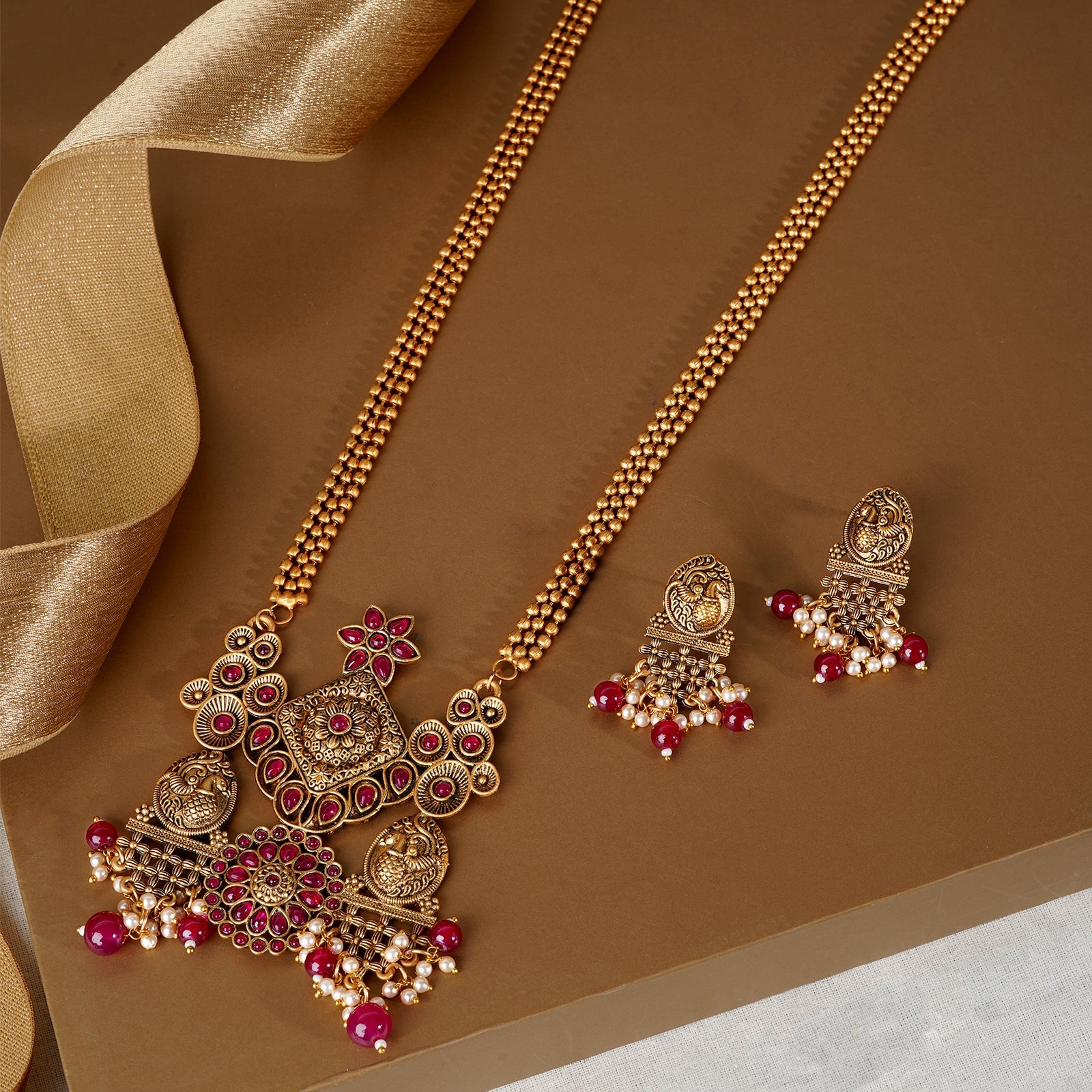 Teejh Kanvi Gold Ruby Necklace Set