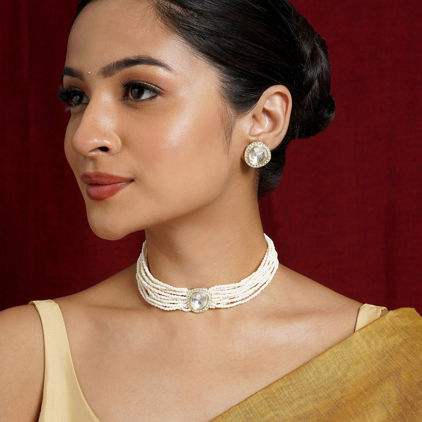 Teejh Jodha Light Gold Necklace Set
