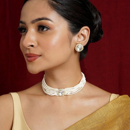 Teejh Jodha Light Gold Necklace Set