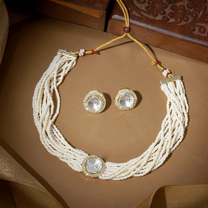 Teejh Jodha Light Gold Necklace Set