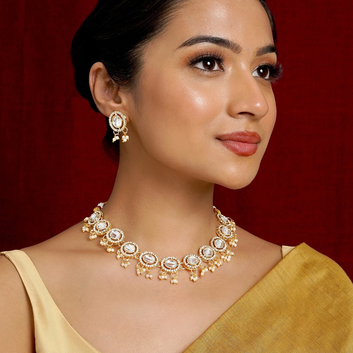 Teejh Jhilmil Light Gold Necklace Set