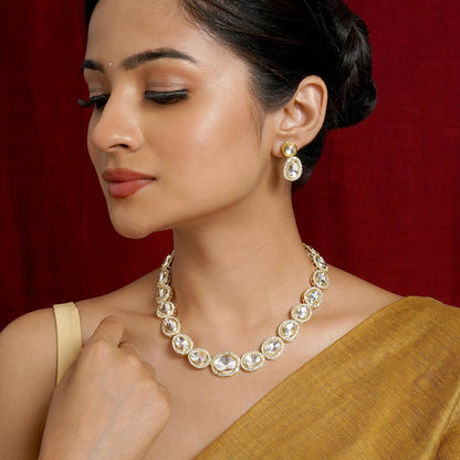 Teejh Heer Light Gold Uncut Stone Necklace Set