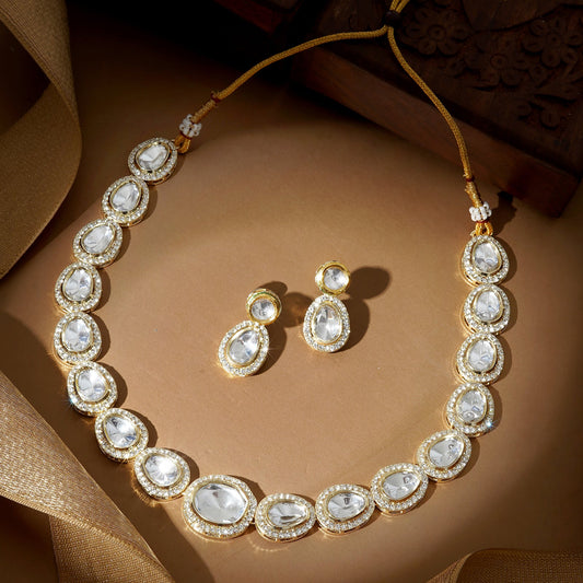 Teejh Heer Light Gold Uncut Stone Necklace Set